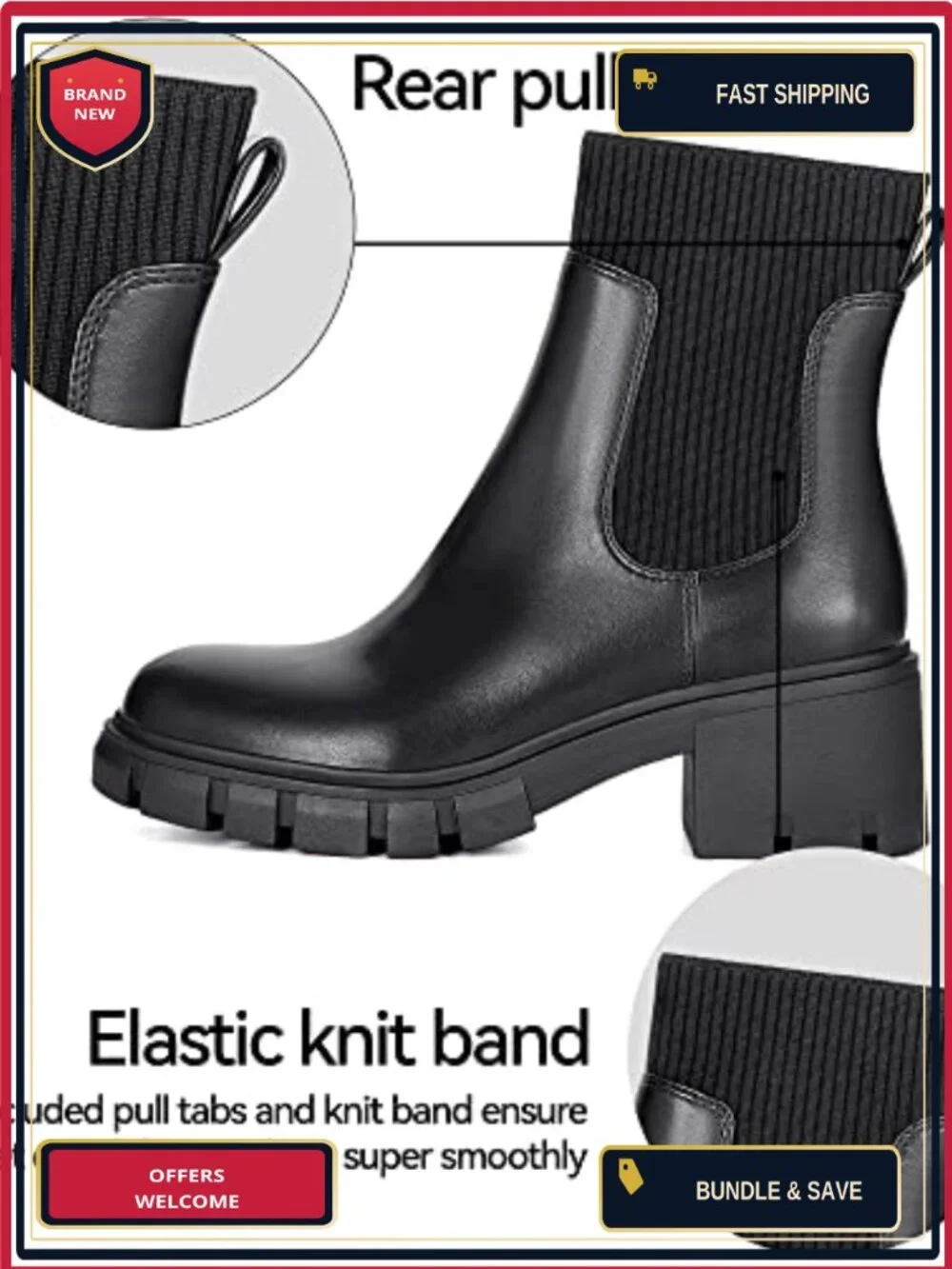 Chunky Platform Chelsea Ankle Boots Lug Sole Slip On Booties Fall Winter